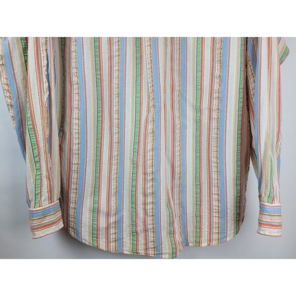 Lands End Men's Striped Long Sleeve Button Up Shirt Blue Green Red Yellow Sz XL - Picture 10 of 12